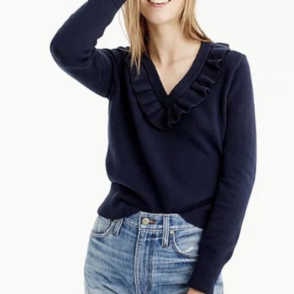 NWT J Crew Pullover PINK Ruffle V-Neck Sweater Sz M - Picture 3 of 11